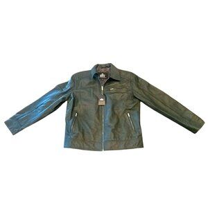 NWT The Jacket Maker Dark Green Leather Motorcycle Jacket Womens Size 2XL